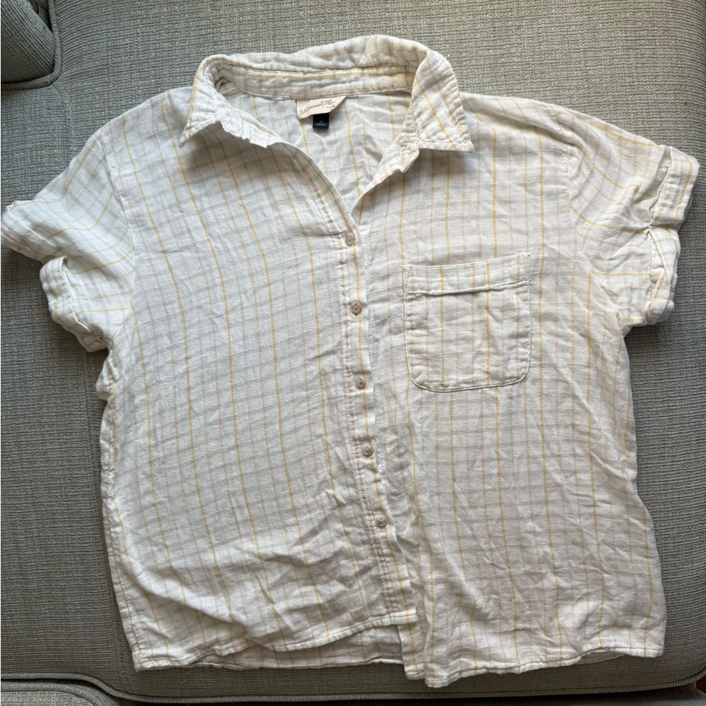 White and Yellow Checkered Women’s button down blouse